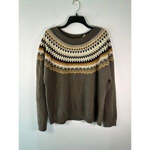 Weatherproof Vintage Sweater Mens XL Fair Isle Yoke Pullover Brown Crew Ribbed